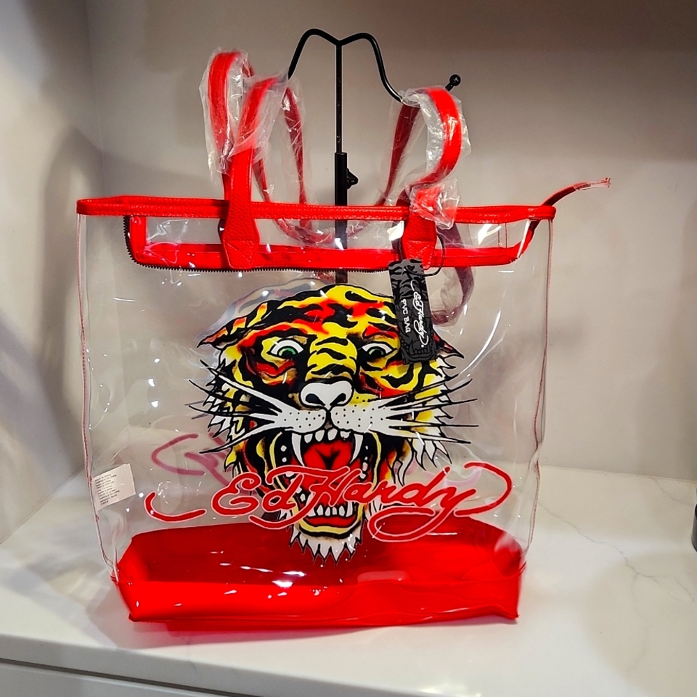 Ed Hardy Clear Red Tiger Tote Bag